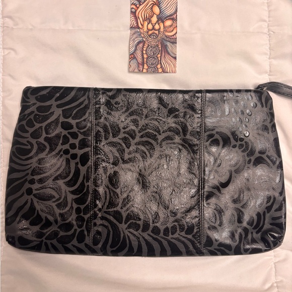 Hand painted one of a long grey and black clutch purse.